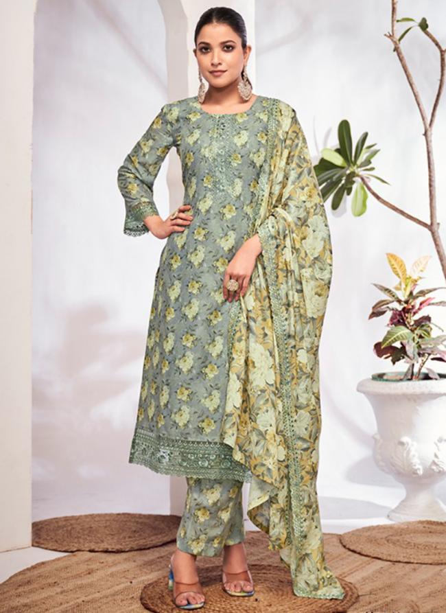 Pure Cotton Green Casual Wear Printed Salwar Suit